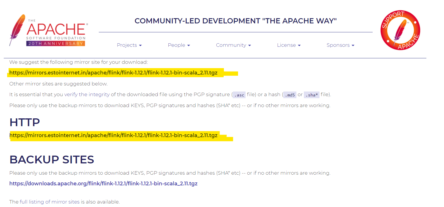 Flink Download Page to Install Flink Mac OS
