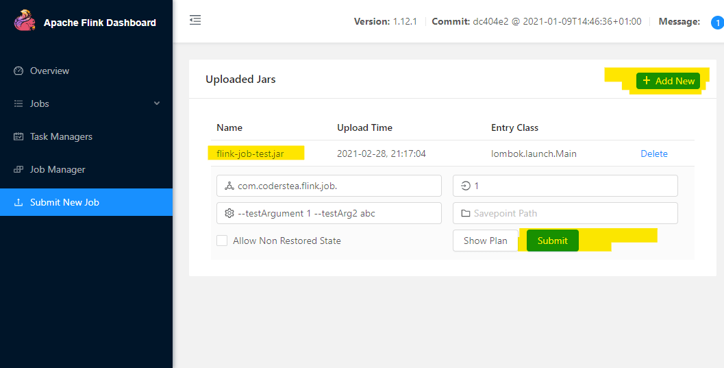 Submit and start a new job