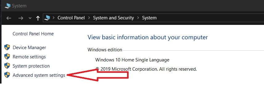 Windows Advanced system setting set